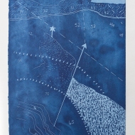 Tara Cooper, Celestial Map, 2017, screen-print with indigo dye resist on paper, edition of 6 (varied), 15” x 11”.